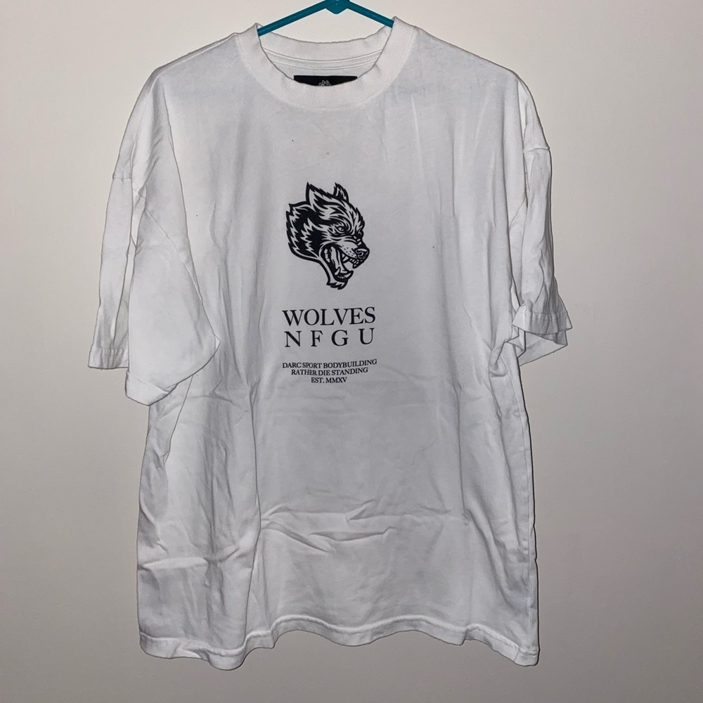 Darc Sport White Short Sleeve Tee with Black Wolf Graphic